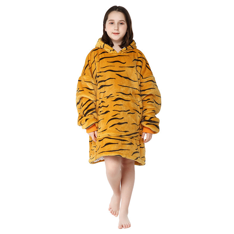 Wholesale Children's Printed Lazy Fleece Hooded Cold-proof Pajamas